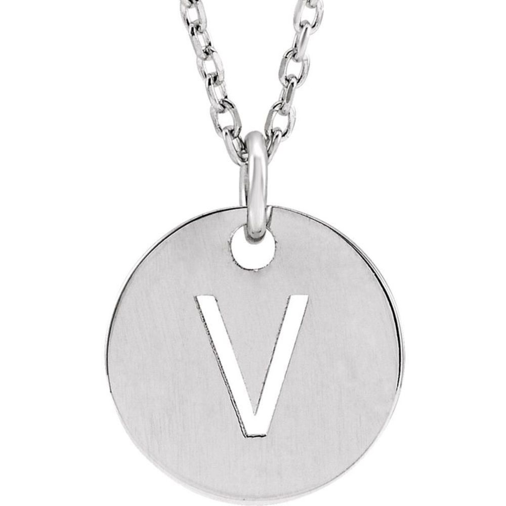 Sterling Silver Initial V, Small 10mm Pierced Disc Necklace, 16-18 In.